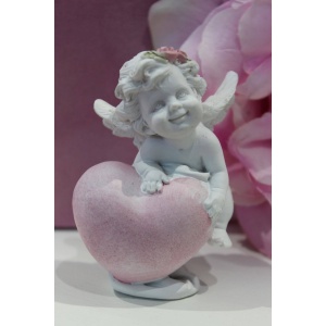 Angyal fehér,rózsaszín szivecskével 7cm