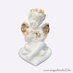 Fehér arany angyal szíven ülő-13 cm
