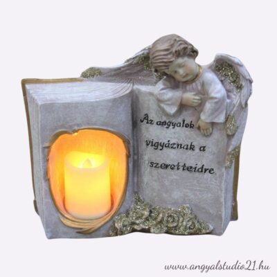 Rózsaszín kegyeleti LED angyal-24 cm
