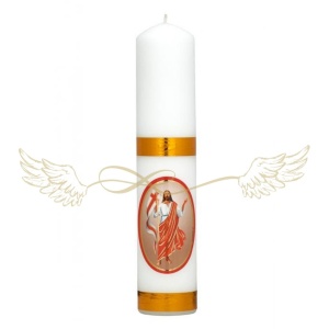 Gyertya fehér, Húsvéti díszítéssel, 6 cm x 30 cm-es