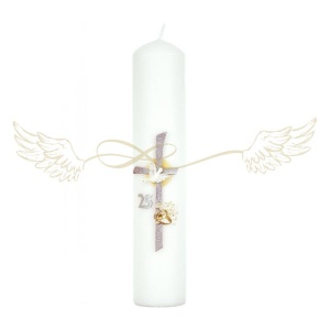 Gyertya fehér, 3D-s Ezüstlakodalomra, 6 cm x 30 cm-es
