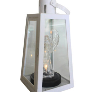 Fehér kegyeleti LED mécses angyallal 20cm