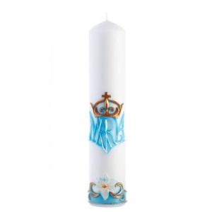 Templomi gyertya 3D-s Mária díszítéssel  6 cm x 30 cm-es