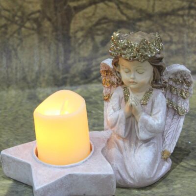 Rózsaszín-arany angyal LED csillagal 14cm