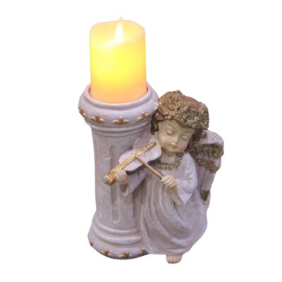 Rózsaszín-arany LED angyal hegedűvel 18cm