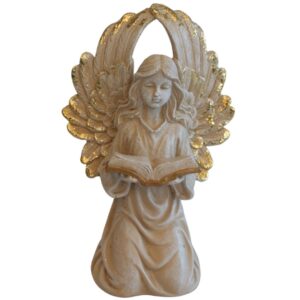 Krémszínű angyal sírra könyvvel 14cm